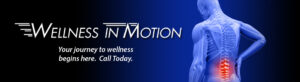 Blue wellness banner with 'In Motion' text and a motivational tagline.
